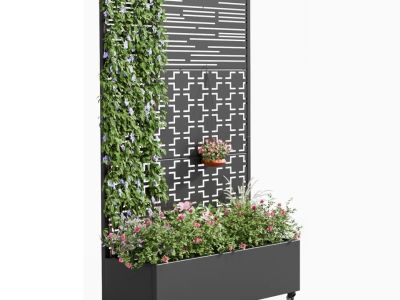 Metal Planter Box with Trellis with Wheels