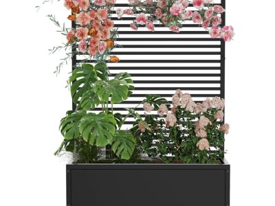 Metal Privacy Screen with Planter Box 